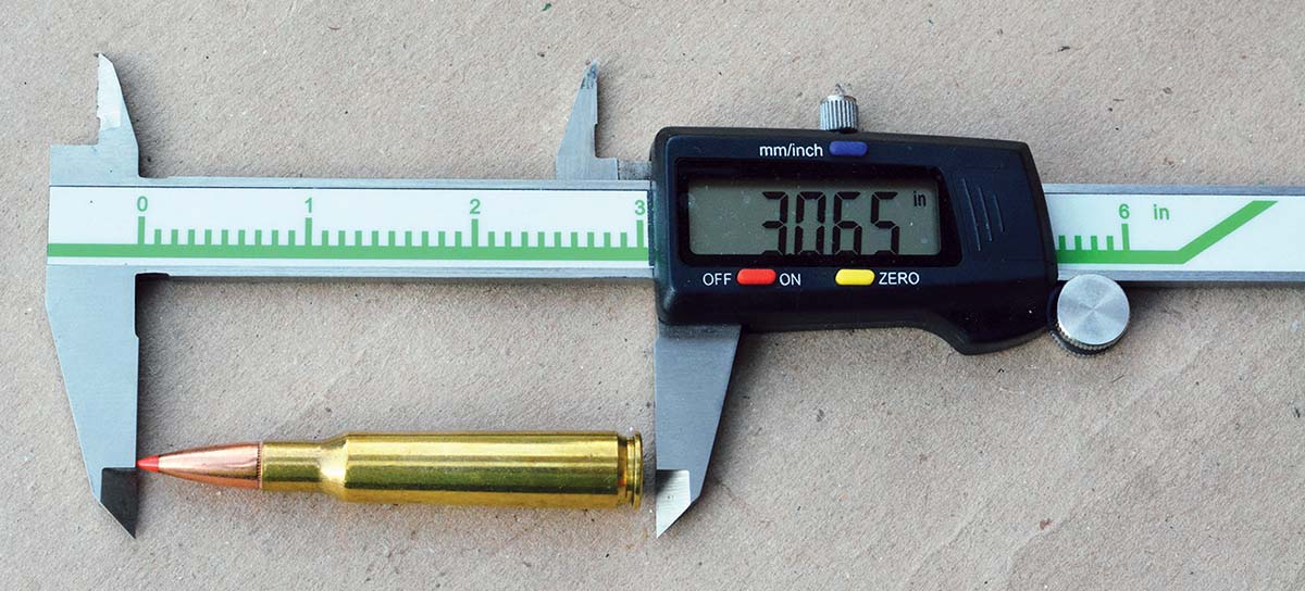 Maximum overall cartridge length is 3.065 inches.